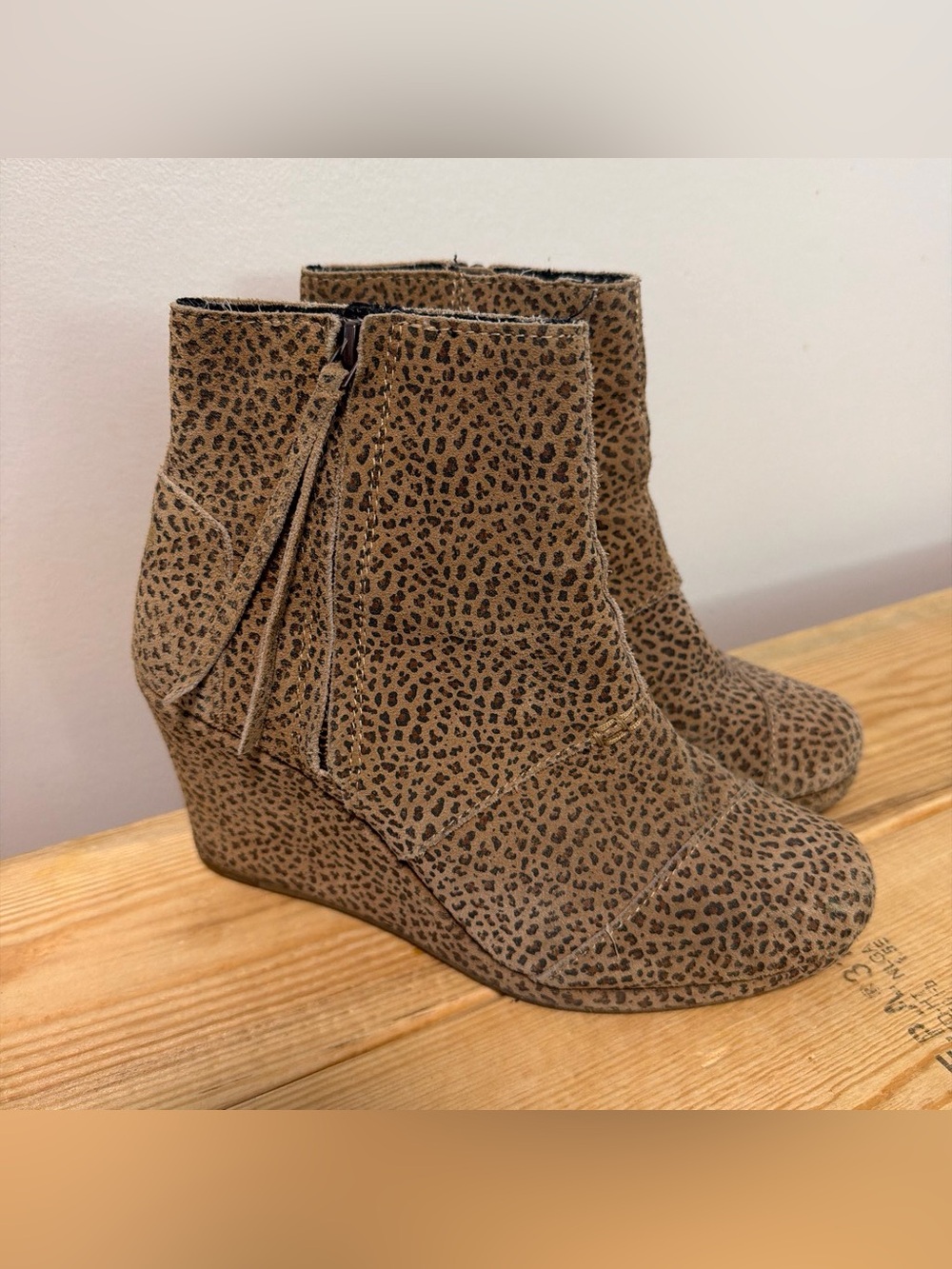 Toms Leopard Print Wedge Ankle Boots - Tan/Black
